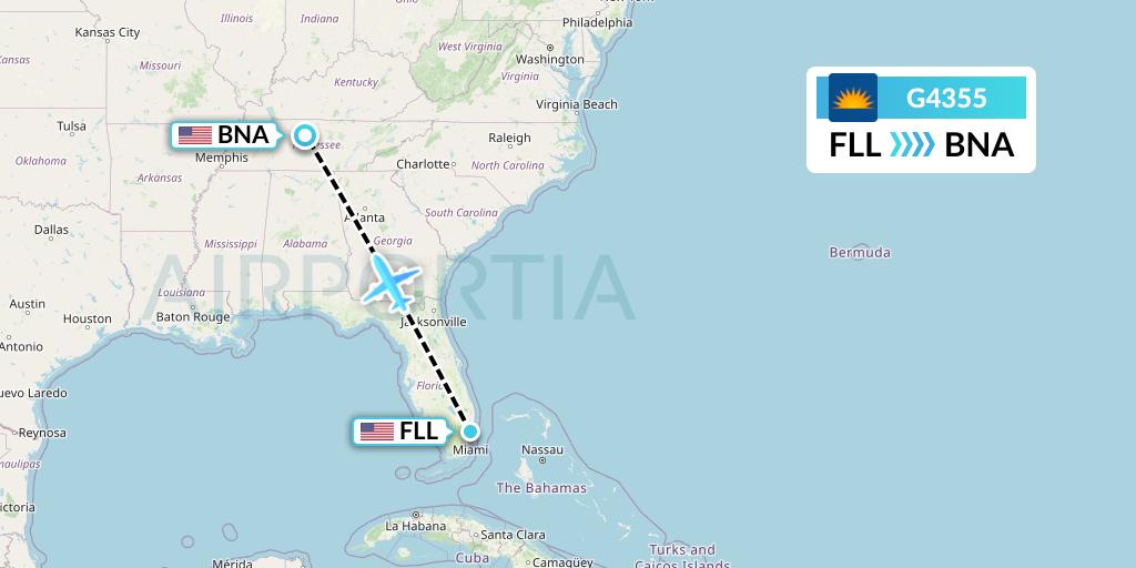 G4355 Allegiant Air Flight Map: Fort Lauderdale to Nashville