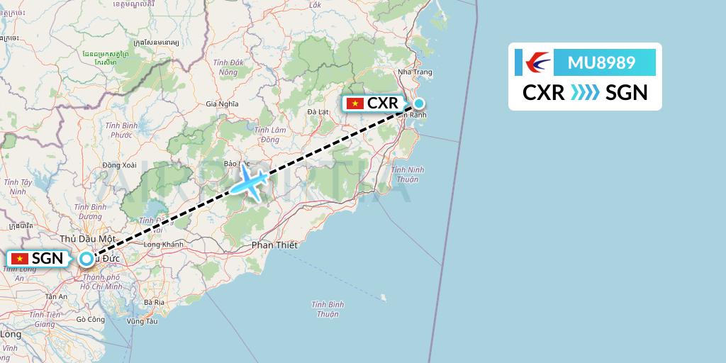 MU8989 China Eastern Airlines Flight Map: Nha Trang to Ho Chi Minh City