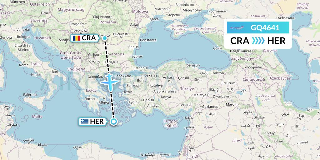 GQ4641 Sky Express (Greece) Flight Map: Craiova to Heraklion