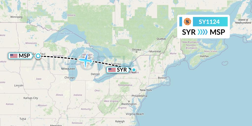 SY1124 Sun Country Airlines Flight Map: Syracuse to Minneapolis