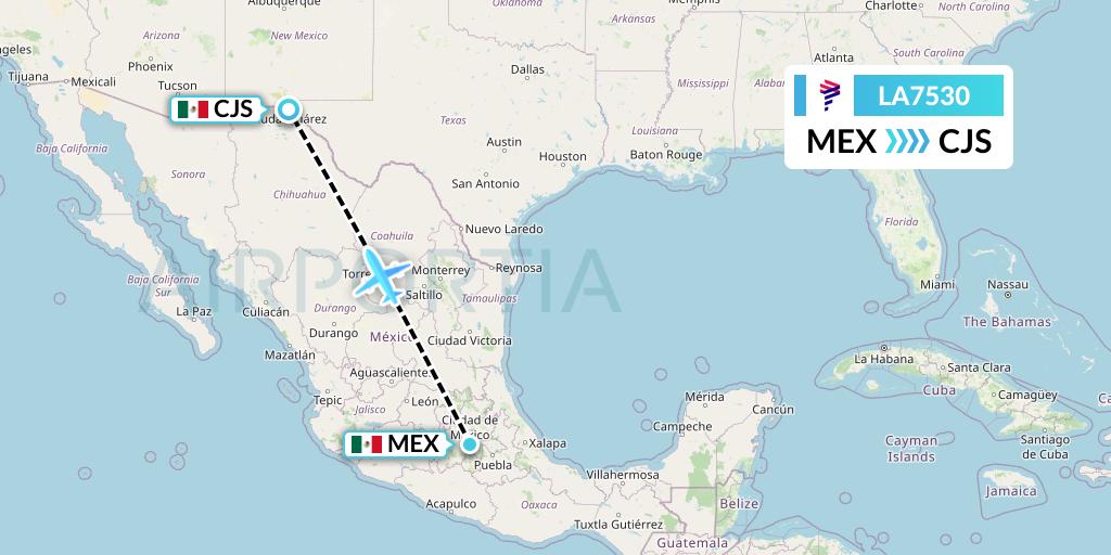 LA7530 LAN Airlines Flight Map: Mexico City to Ciudad Juarez