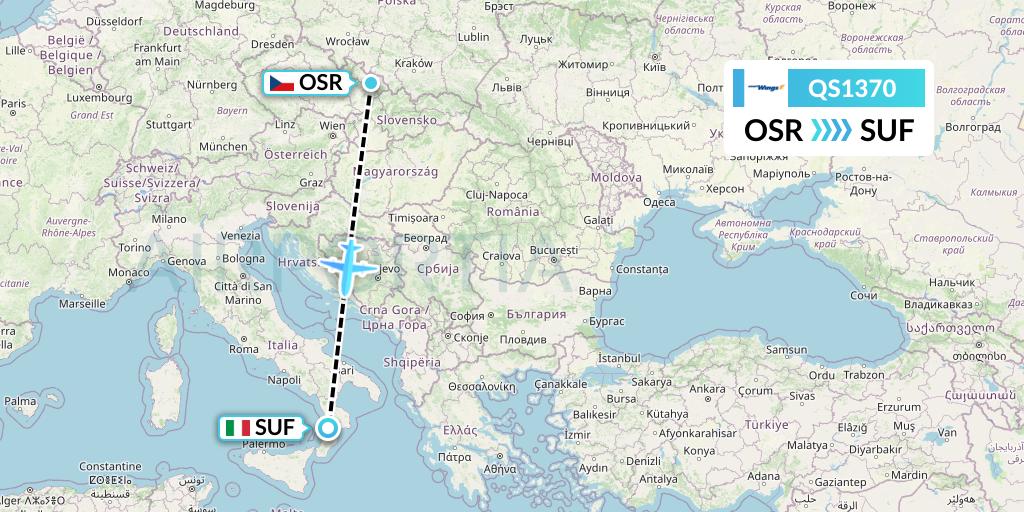 QS1370 Smartwings Flight Map: Ostrava to Lamezia Terme