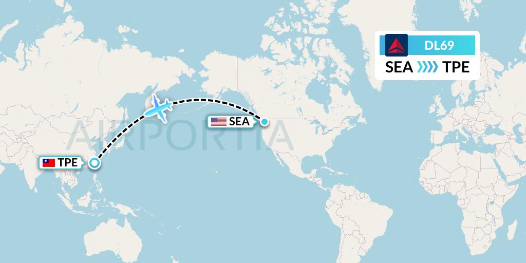 DL69 Delta Air Lines Flight Map: Seattle to Taipei