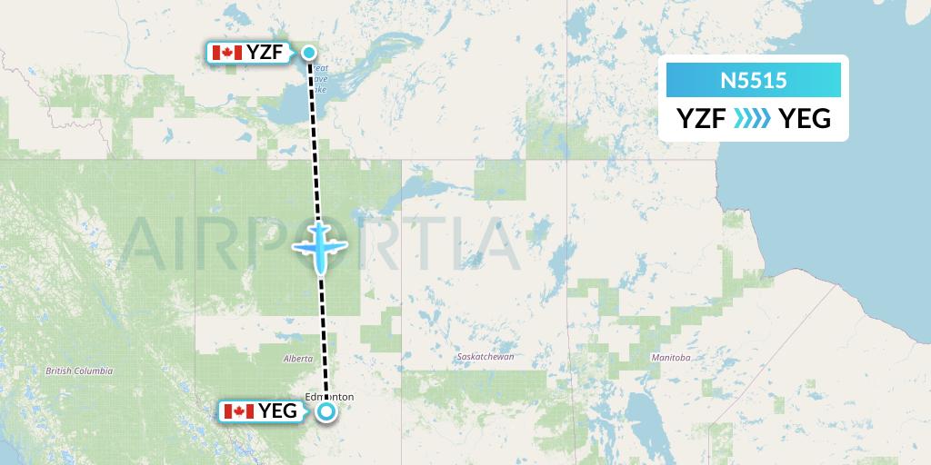 N5515 Nolinor Aviation Flight Map: Yellowknife to Edmonton
