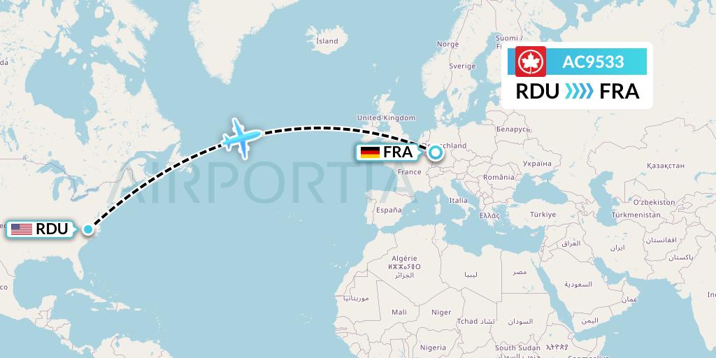 AC9533 Air Canada Flight Map: Raleigh-Durham to Frankfurt