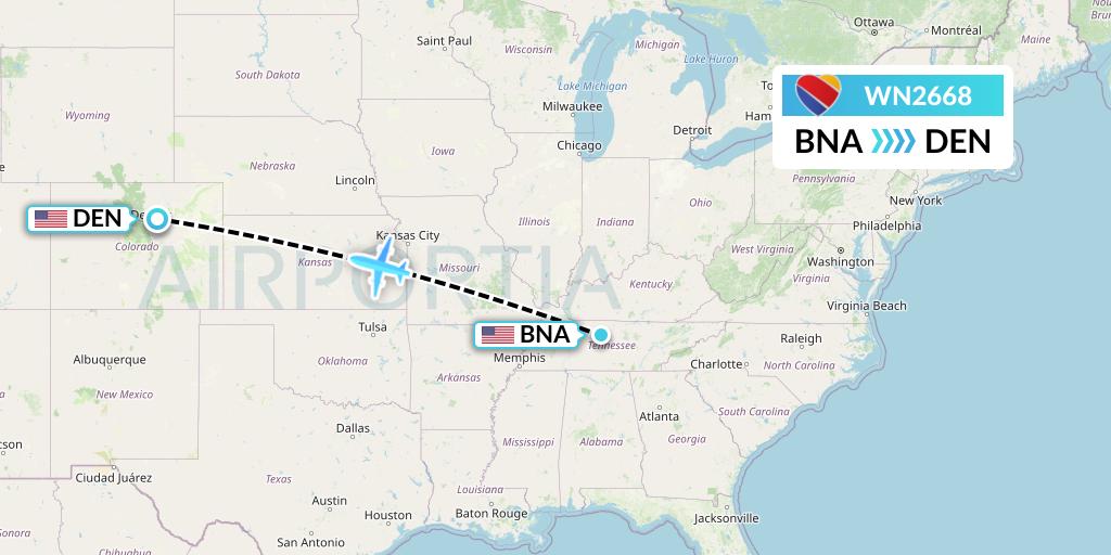 WN2668 Southwest Airlines Flight Map: Nashville to Denver