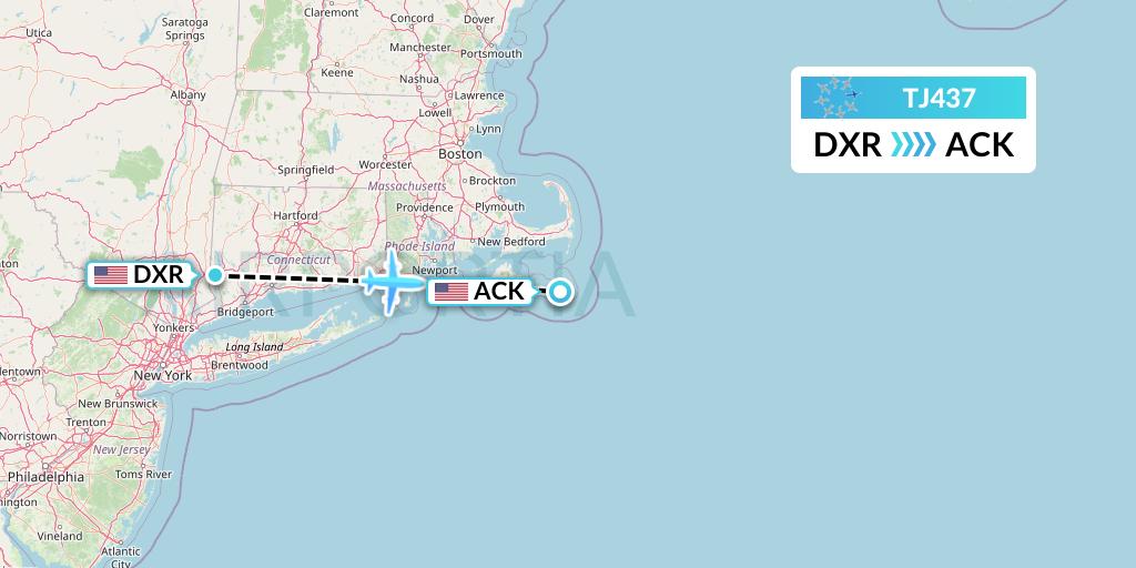 TJ437 Tradewind Aviation Flight Map: Danbury to Nantucket
