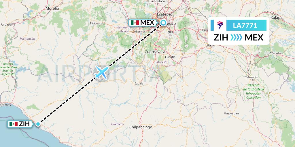 LA7771 LAN Airlines Flight Map: Zihuatanejo to Mexico City