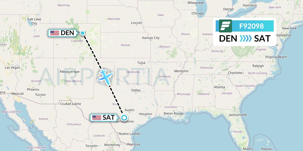 F92098 Frontier Airlines Flight Map: Denver to San Antonio