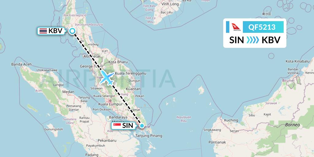 QF5213 Qantas Flight Map: Singapore to Krabi