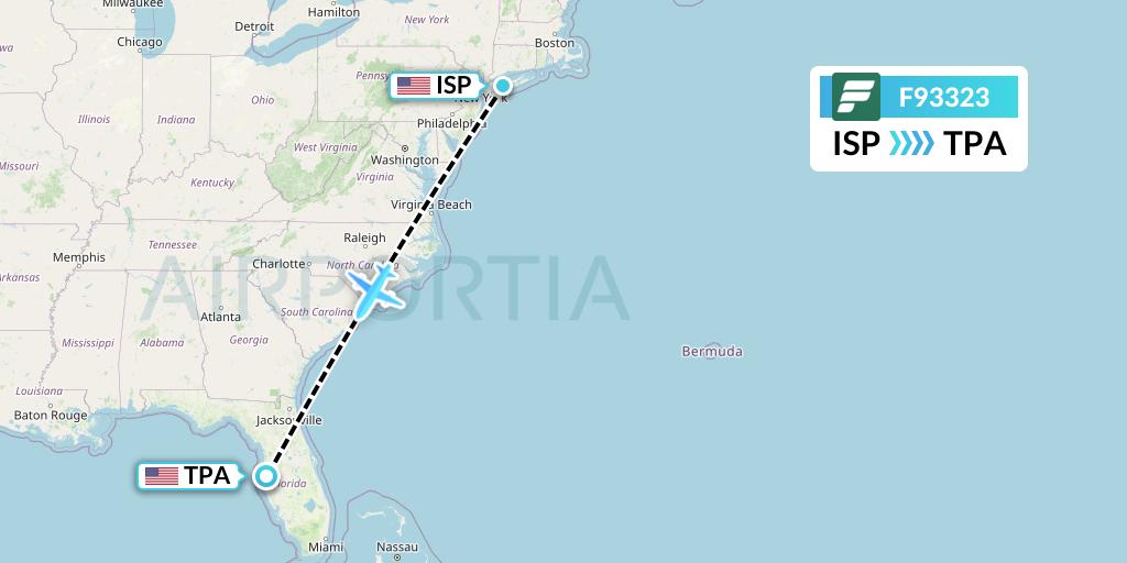 F93323 Frontier Airlines Flight Map: Islip to Tampa