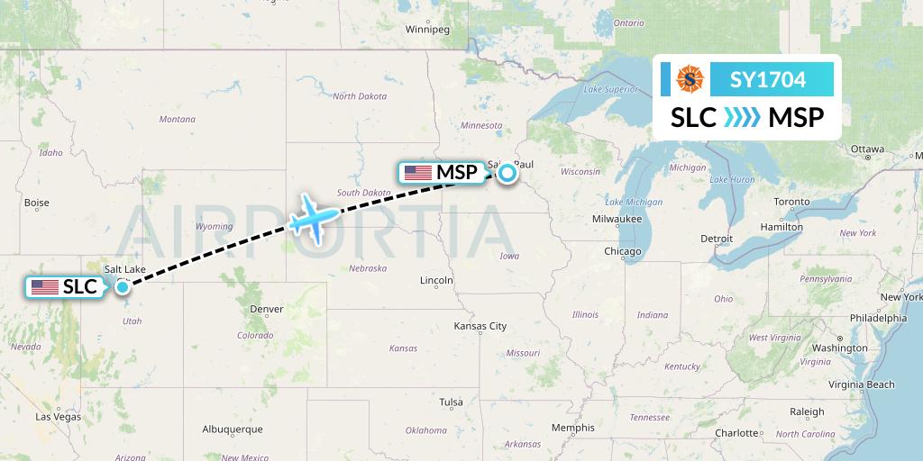 SY1704 Sun Country Airlines Flight Map: Salt Lake City to Minneapolis