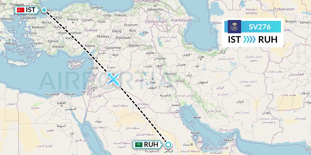 SV276 Saudi Arabian Airlines Flight Map: Istanbul to Riyadh