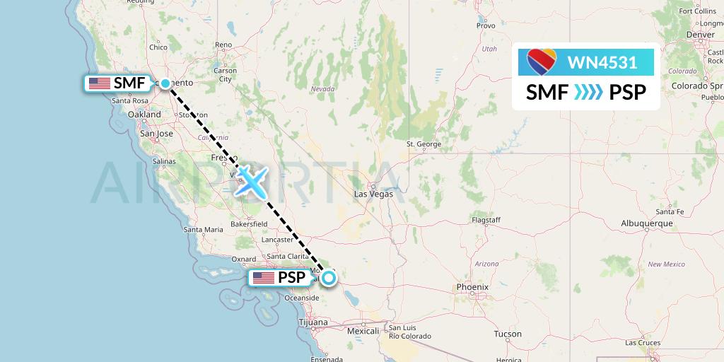 WN4531 Flight Status Southwest Airlines Sacramento to Palm Springs