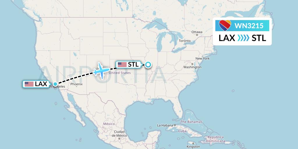 WN3215 Southwest Airlines Flight Map: Los Angeles to St. Louis