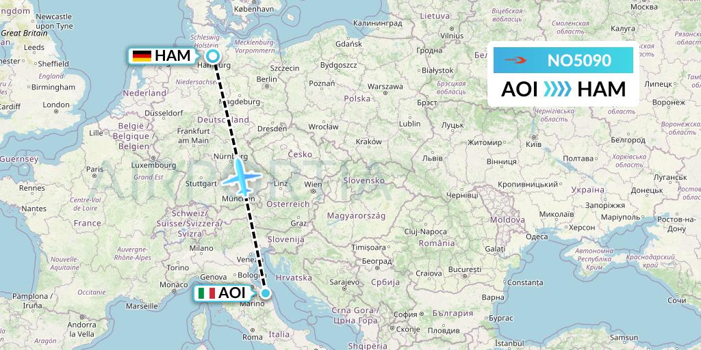 NO5090 Neos Flight Map: Ancona to Hamburg