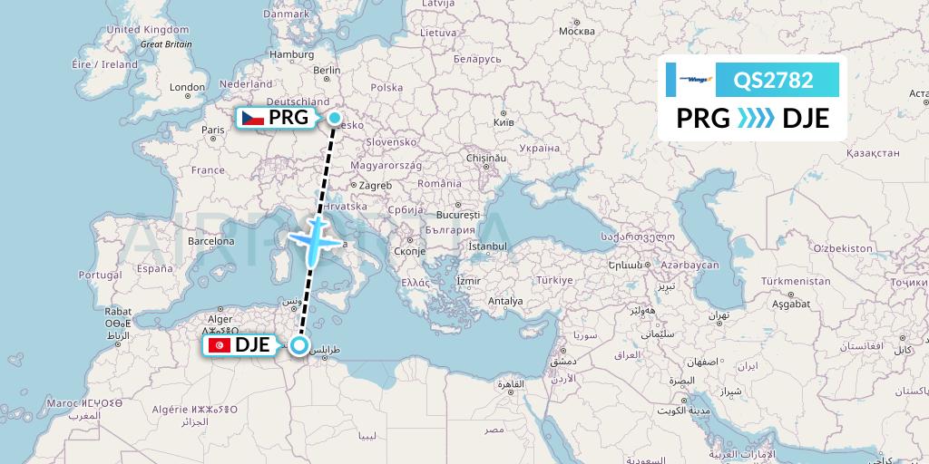 QS2782 Smartwings Flight Map: Prague to Djerba
