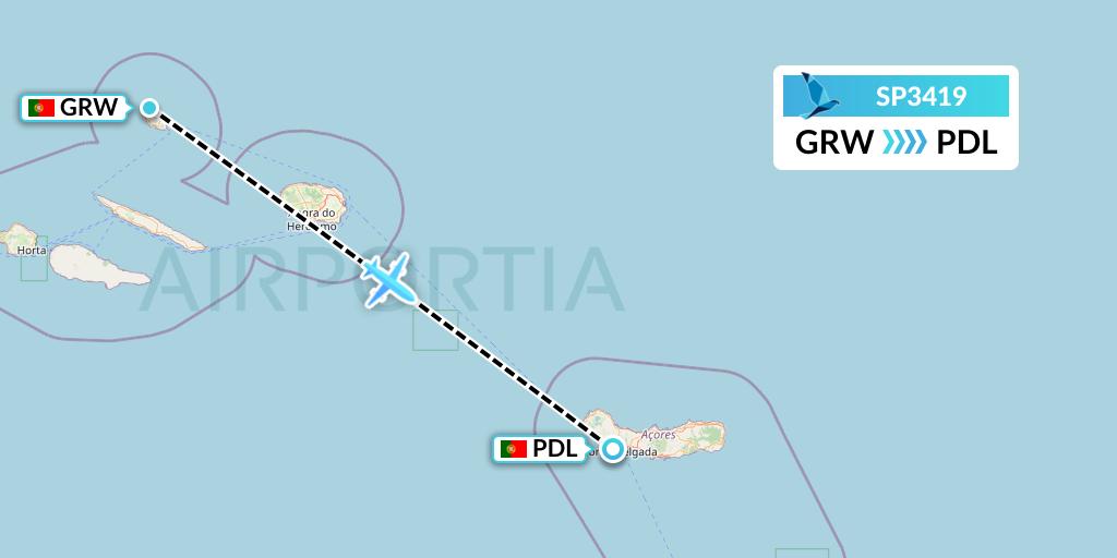 SP3419 SATA Air Acores Flight Map: Graciosa to Ponta Delgada