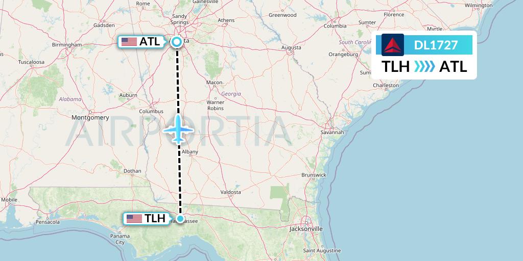DL1727 Delta Air Lines Flight Map: Tallahassee to Atlanta