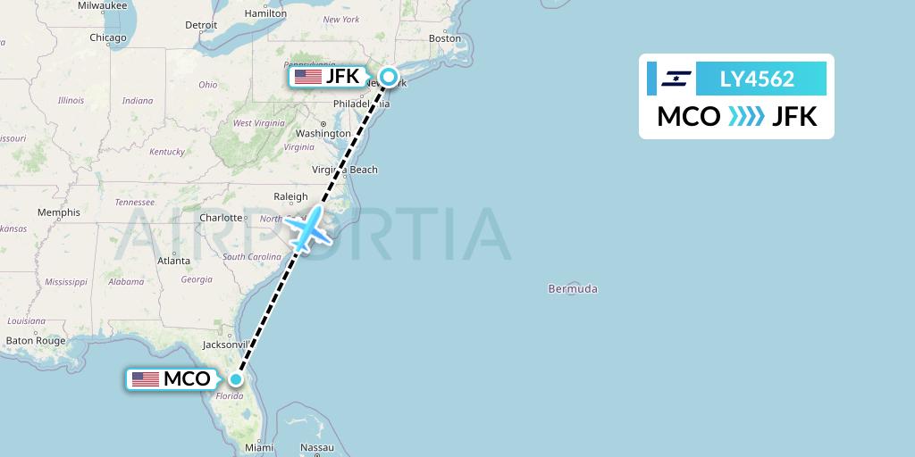 LY4562 El Al Flight Map: Orlando to New York