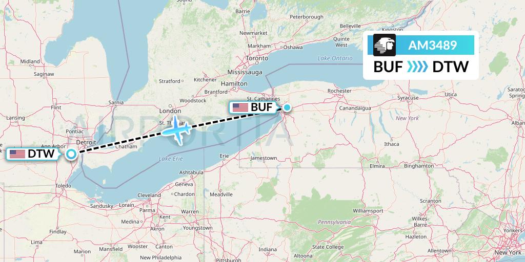 AM3489 Aeromexico Flight Map: Buffalo to Detroit
