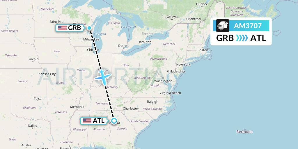 AM3707 Aeromexico Flight Map: Green Bay to Atlanta