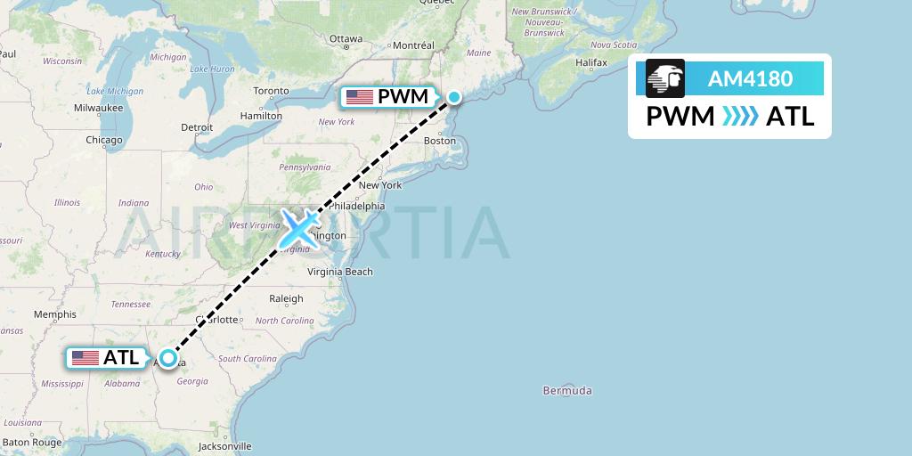 AM4180 Aeromexico Flight Map: Portland to Atlanta