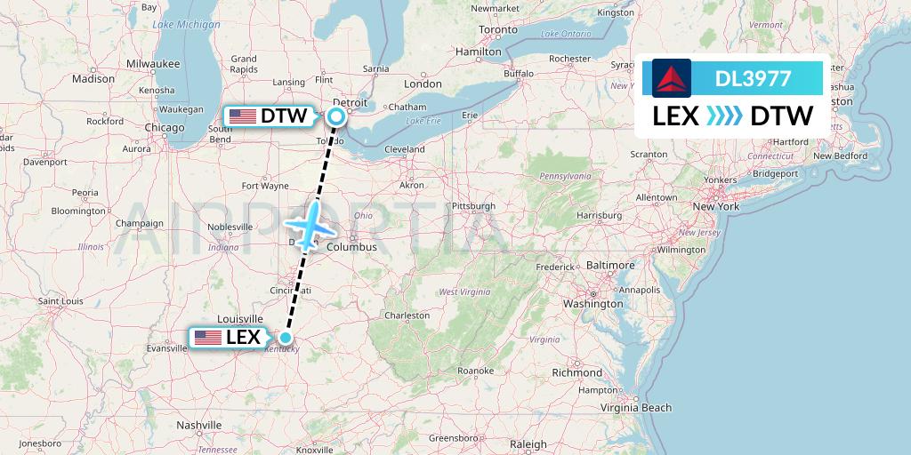 DL3977 Delta Air Lines Flight Map: Lexington to Detroit