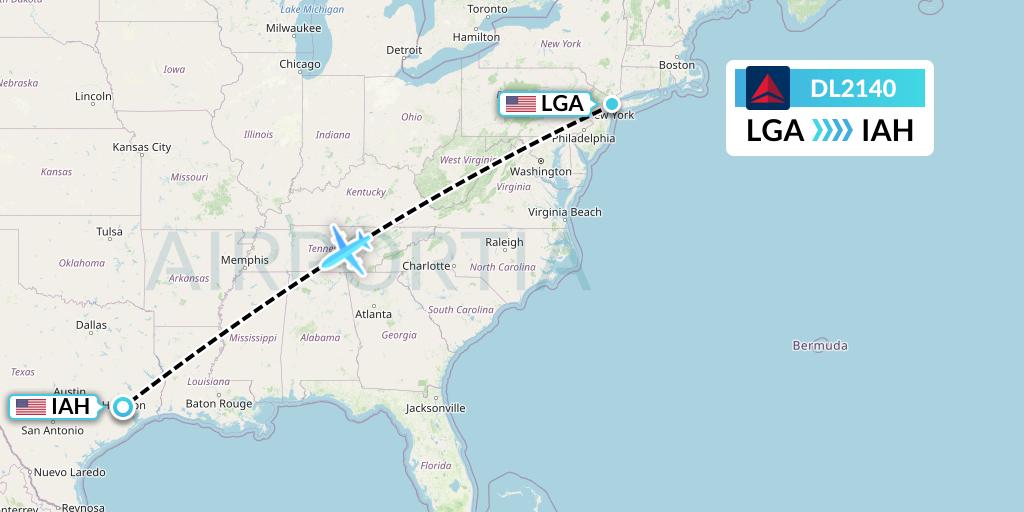 DL2140 Delta Air Lines Flight Map: New York to Houston