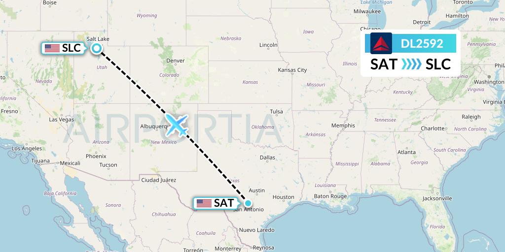 DL2592 Delta Air Lines Flight Map: San Antonio to Salt Lake City