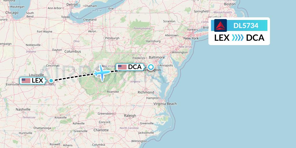 DL5734 Flight Status Delta Air Lines Lexington to Washington (DAL5734)
