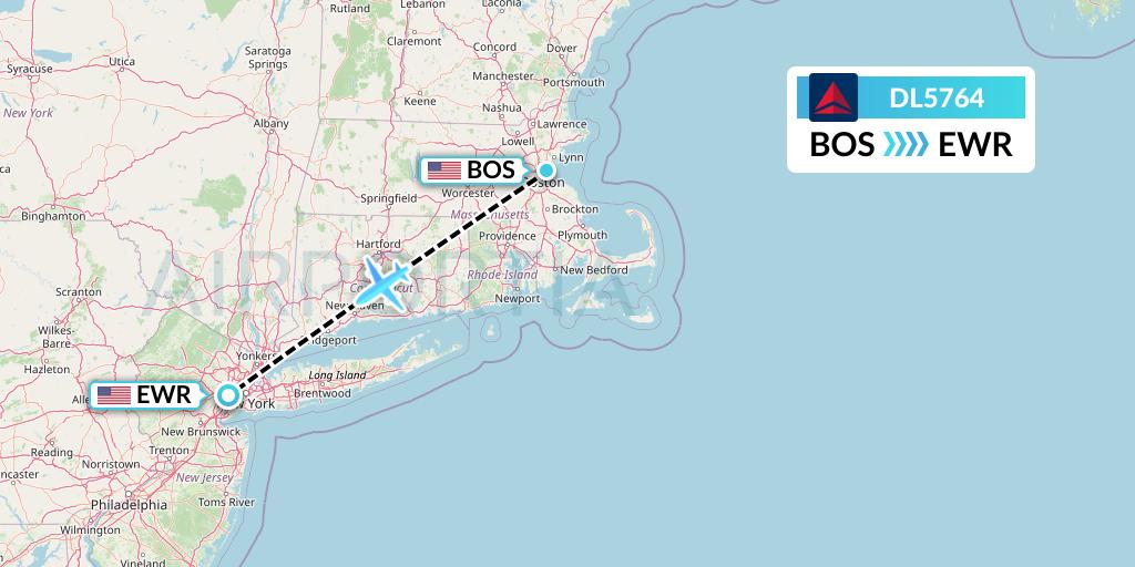 DL5764 Delta Air Lines Flight Map: Boston to New York
