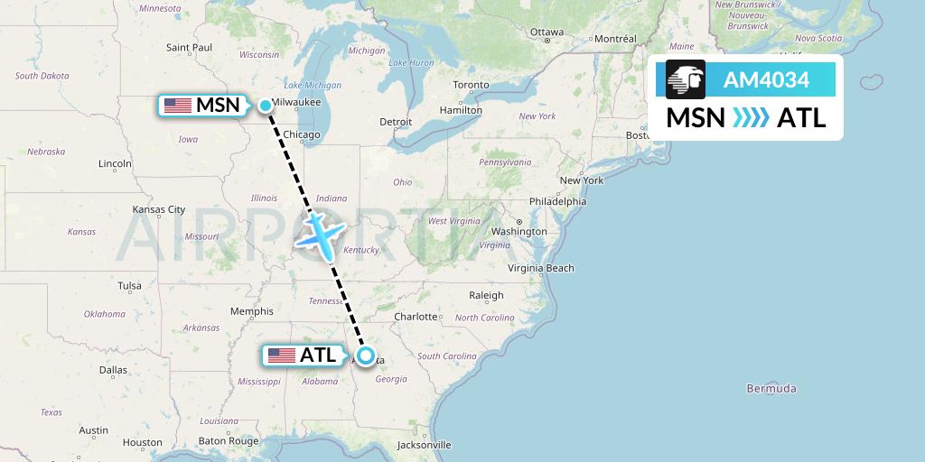 AM4034 Aeromexico Flight Map: Madison to Atlanta