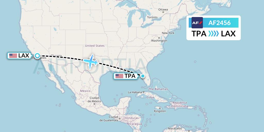 AF2456 Air France Flight Map: Tampa to Los Angeles