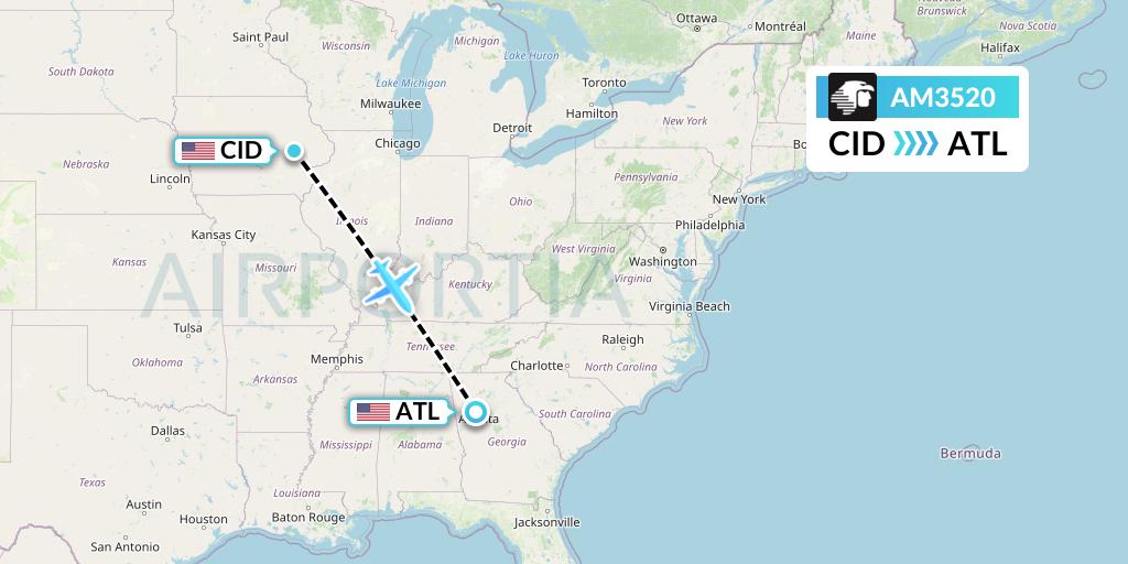 AM3520 Aeromexico Flight Map: Cedar Rapids to Atlanta