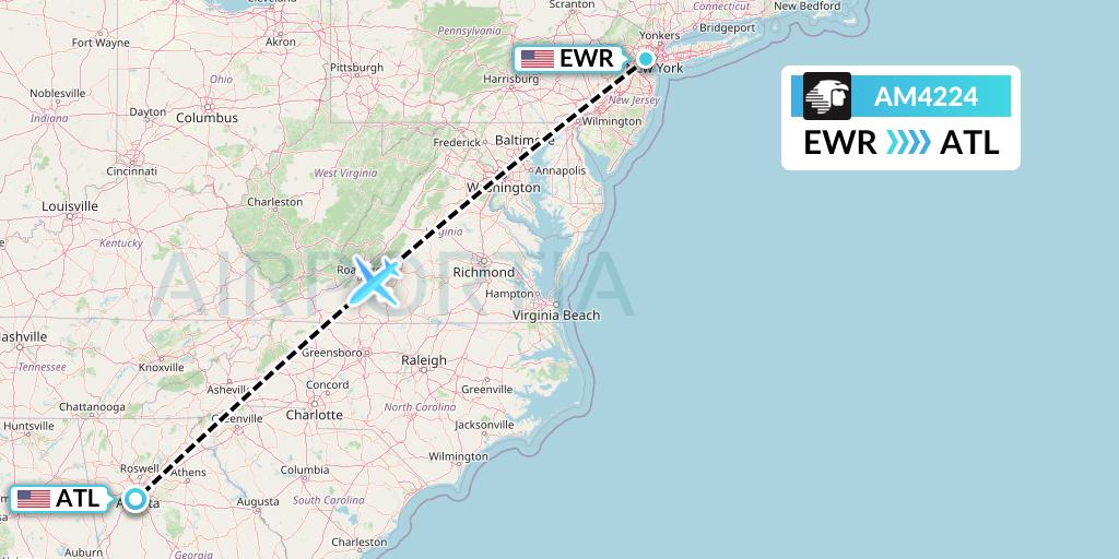 AM4224 Aeromexico Flight Map: New York to Atlanta