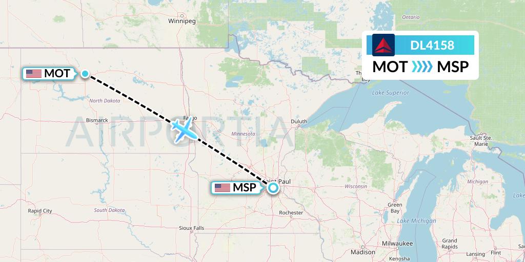 DL4158 Delta Air Lines Flight Map: Minot to Minneapolis
