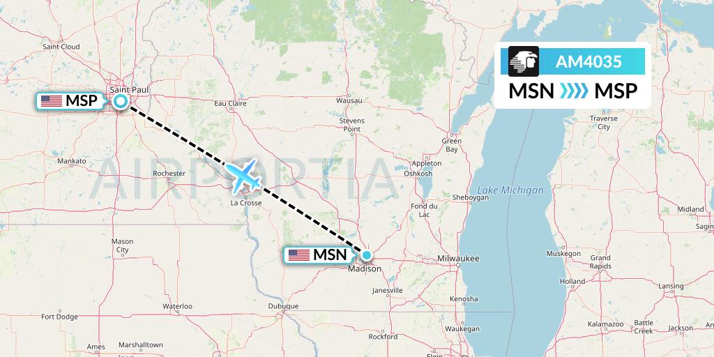AM4035 Aeromexico Flight Map: Madison to Minneapolis