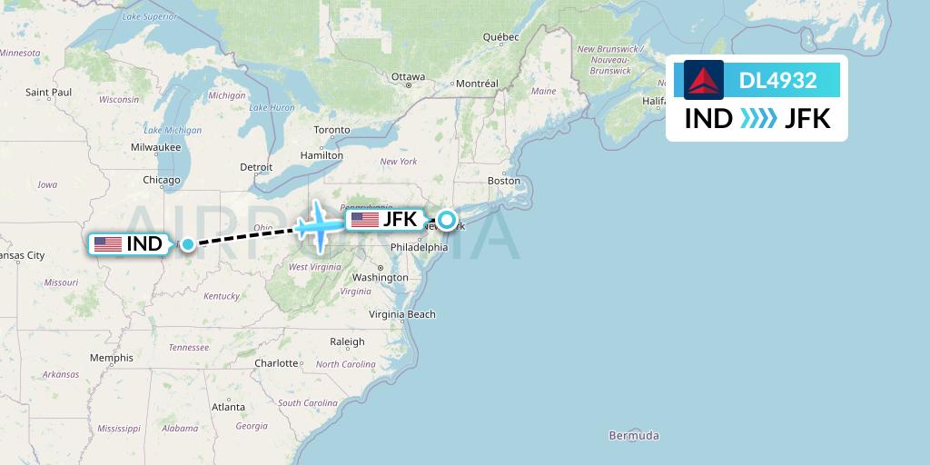 DL4932 Delta Air Lines Flight Map: Indianapolis to New York