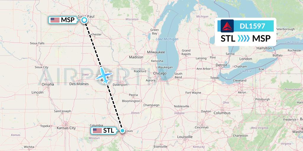 DL1597 Delta Air Lines Flight Map: St. Louis to Minneapolis