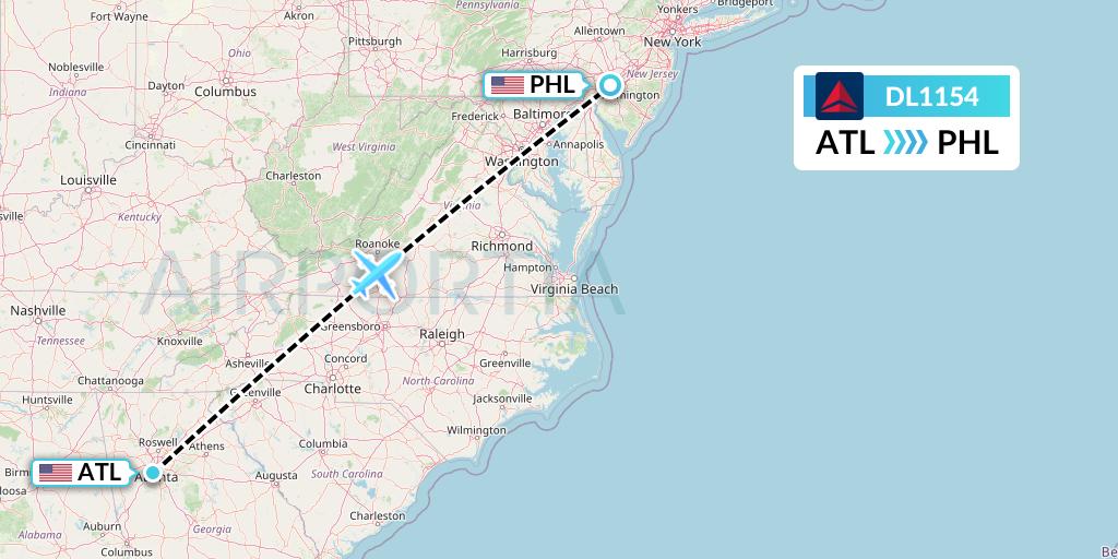 DL1154 Delta Air Lines Flight Map: Atlanta to Philadelphia