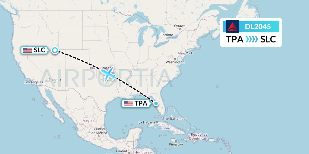 DL2045 Delta Air Lines Flight Map: Tampa to Salt Lake City