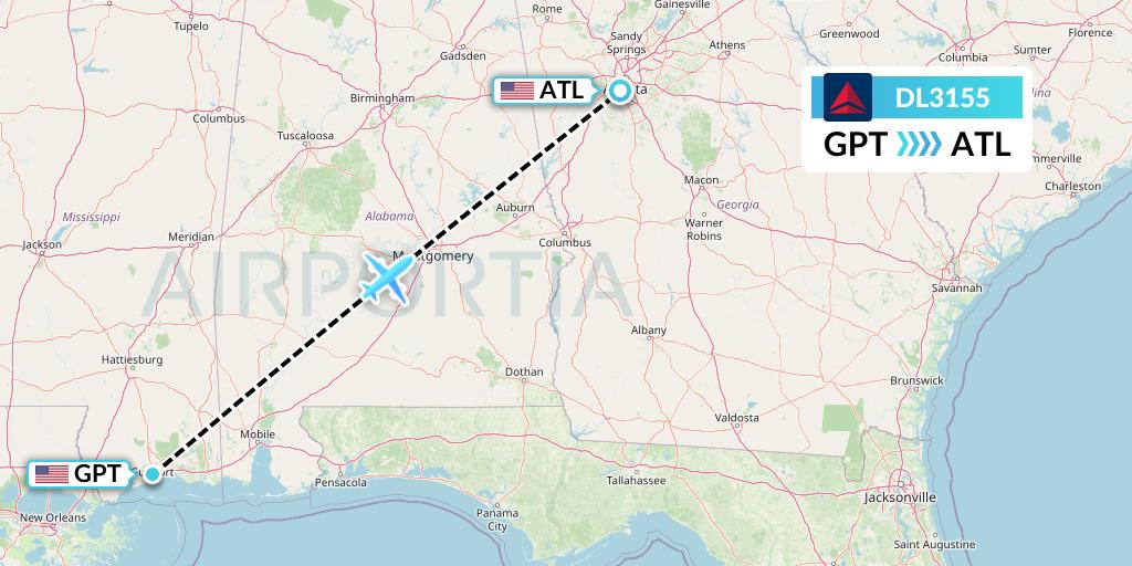 DL3155 Delta Air Lines Flight Map: Gulfport to Atlanta