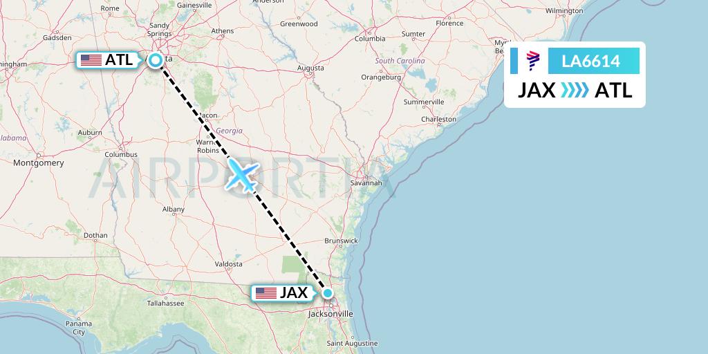 LA6614 LAN Airlines Flight Map: Jacksonville to Atlanta
