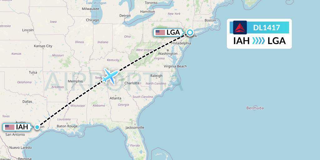 DL1417 Delta Air Lines Flight Map: Houston to New York
