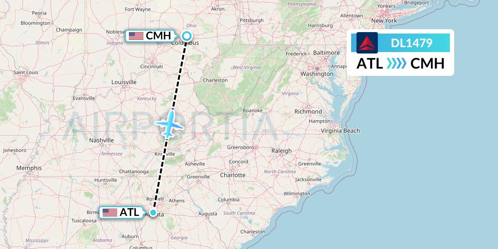 DL1479 Delta Air Lines Flight Map: Atlanta to Columbus