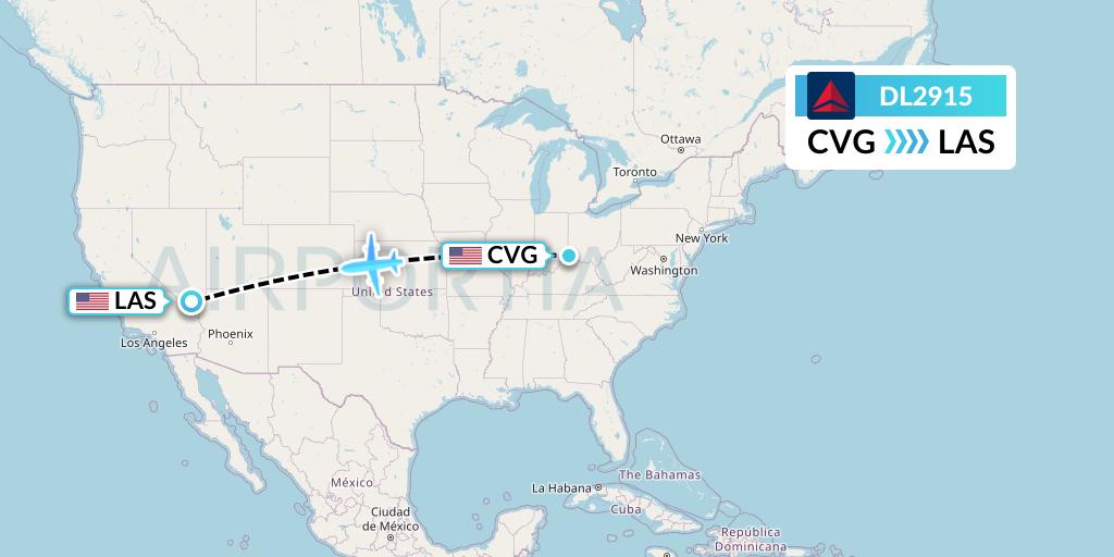 DL2915 Delta Air Lines Flight Map: Cincinnati to Las Vegas