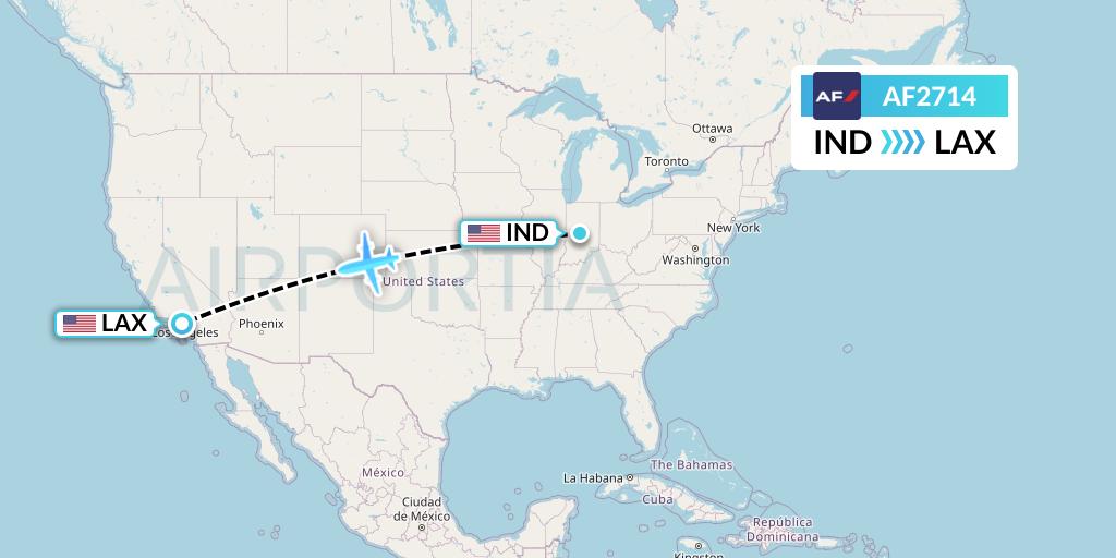 AF2714 Air France Flight Map: Indianapolis to Los Angeles
