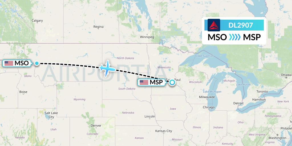 DL2907 Delta Air Lines Flight Map: Missoula to Minneapolis