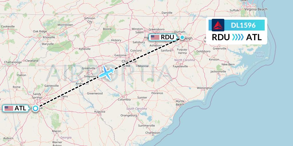 DL1596 Delta Air Lines Flight Map: Raleigh-Durham to Atlanta